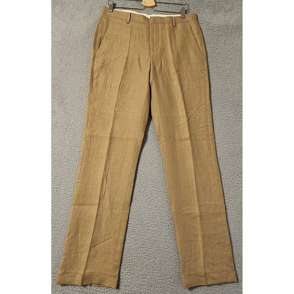 Murano Mens 32x34 Baird McNutt Linen Dress Pants Brown Tan Cuffed Flat Front